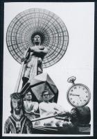 cca 1940 előtti kollázs, ismeretlen művész alkotásának későbbi prezentációja miniatűr fotón, ezüstzselatinos fotópapíron, 5,1x3,5 cm