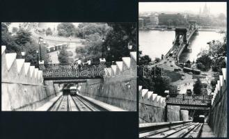 cca 1985 Budapest, városi autóbuszok a sikló építése körül, 4 db datált vintage fotó, ezüstzselatinos fotópapíron, 14x9 cm