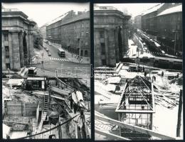 cca 1985 Budapest, városi autóbuszok a sikló építése körül, 4 db datált vintage fotó, ezüstzselatino...