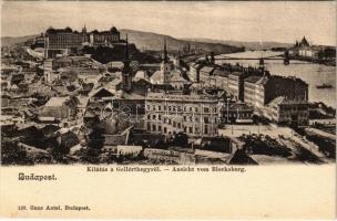 Budapest I. Kilátás a Gellérthegyről, Tabáni bor és sörcsarnok, Döbrentei tér, Szenes Ede üzlete. Ganz Antal 130.