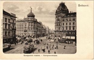 Budapest VIII. Kerepesi út és Rákóczi út (Blaha Lujza tér), villamos, kávéház, Kartschmaroff A. üzlete, Székely Testvérek zálogkölcsön intézete, hirdetőoszlop. Ganz Antal 162.