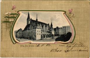 1902 Brzeg, Brieg (Bez. Breslau); Rathaus / town hall, market. Kunstverlag Bruno Scholz Art Nouveau, floral, litho