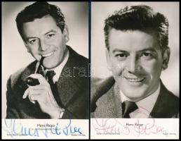 Hans Reiser (1919- 1992) német színész 2 db autográf aláírása őt ábrázoló fotólapokon