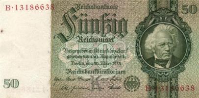 Német 3. Birodalom 1933. 50M (4x) kis ugrású sorszámokkal "békenyomat" 8 jegyű sorszámokka...