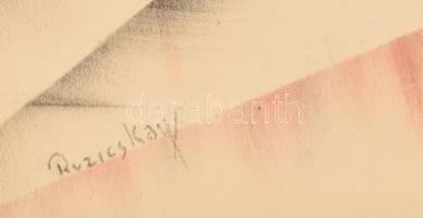 Ruzicskay György (1896-1993): Struktúrák. Vegyes technika, papír, jelzett, üvegezett fakeretben, 50x...