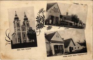 1938 Nagykapornak (Zala vm.), Római katolikus templom, Hangya Szövetkezet és Hobár István üzlete. Art Nouveau, floral (fl)