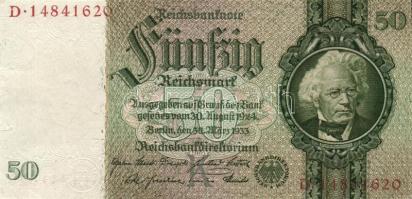 Német 3. Birodalom 1933. 50M "békenyomat" 8 jegyű sorszámokkal T:I