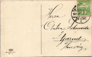 1909 Nagyszeben, Hermannstadt, Sibiu; Schewisgasse / utca, villamos. Photobrom No. 9. 1907. / street...