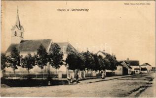 1910 Jasztrebarszka, Jastrebarsko, Jaska; Fő utca, kápolna / Kapela sv. Duh / main street, chapel + "FIUME-ZÁGRÁB 64. SZ." vasúti mozgóposta