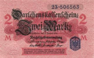 Német Birodalom /Császárság 1914. 2M (3x) egymás utáni sorszámokkal, alapnyomatos kék "pecsétte...