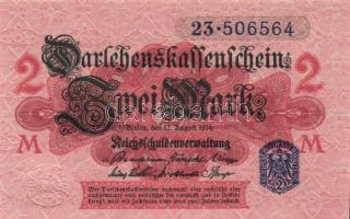 Német Birodalom /Császárság 1914. 2M (3x) egymás utáni sorszámokkal, alapnyomatos kék "pecsétte...