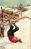 1911 Winter sport art postcard. Ski accident, ski jump. Marke Egemes Serie 71. s: Arth. Thiele
