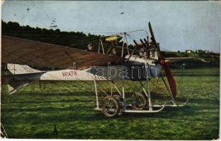 1916 Aviatik Hanriot első világháború előtti francia katonai kétüléses monoplán repülőgép / Pre-WWI French military monoplane aircraft. Hans Hildenbrand (EK)