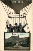 1916 Trento, Trient (Südtirol); Tanti Saluti! Monumento a Dante. J. Einerl, Luigi Marsoner / Montage with drunk men in air balloon (EK)
