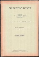 Építéstörténet. Vezérfonal Dr. Rados Jenő előadásaihoz. Budapesti M. Kir. Áll. Felső Építőipariskola. Kézirat gyanánt. (Jegyzet). Bp., é.n., Vörösváry Sokszorosítóipar, 36 p. Kiadói papírkötés, sérült, a hátsó borító és az utolsó lap elvált a kötéstől.