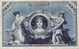 Német Birodalom /Császárság 1908. 100M piros "pecséttel" (3x) kis ugrású sorszámokkal T:I