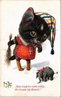 Und folgst du nicht willig, So brauch ich Gewalt! / Kis macska játék elefánttal / Cat with toy elephant. T.S.N. Serie 1425. s: Arthur Thiele