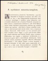 A nyírbátori minorita-templom. Bp., 1925, Stephaneum, 1 sztl. lev. + 7 t. (fekete-fehér képek). Kiad...