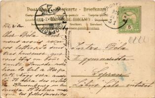 1906 Játékos törpék szódásüveggel spriccelik egymást / Dwaves playing with a soda bottle. litho s: A...