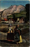 Torockó, Rimetea; Toroczkói pártás leányok. Erdélyi udvari fényképész felvétele. Vasúti levelezőlapárusítás / Torockóer Bräute / Transylvanian folklore (EK)