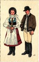 Lövéte, Lueta; Székely népviselet, Lövétei házaspár / Costumi popolari secleri / Transylvanian folklore art postcard s: Haáz