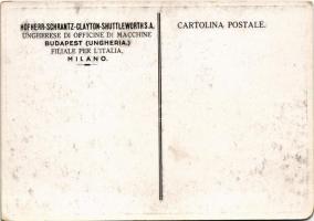Budapest XIX. Kispest, Hofherr-Schrantz-Clayton-Shuttleworth mezőgazdasági gépgyár olasz nyelvű rekl...