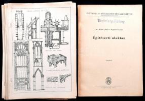 Dr. Rados Jenő, Hajnóczi Gyula: Építészeti alaktan. Építőipari és Közlekedési Műszaki Egyetem Építészmérnöki Kar. Kézirat. (Jegyzet). Bp., 1957, Felsőoktatási Jegyzetellátó Vállalat, 74 p. + XLVI t. (fekete-fehér ábrák). Javított utánnyomás. Kiadói papírkötés, a borítón és a gerincen néhány kis sérüléssel, Tiszteletpéldány bélyegzéssel. Megjelent 115 példányban. + Hozzá további építészettörténeti ábrák, 78 sztl. lev.