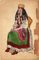 Torockó, Rimetea; Torockói leány (Torda-Aranyos) / Transylvanian folklore art postcard. Orbis Pictus Hungaricus. 13. s: Horváth Jenő (fl)