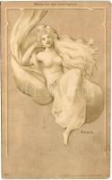 Aurora. Nahe vor ein Licht halten / Art Nouveau erotic nude lady art postcard. Kosmos Kunstanstalt 204. hold to light litho