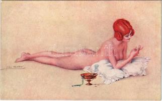Erotic nude lady art postcard / Le Nu habillé. Marque L.-E. Paris Série 95. No. 7. s: Léo Fontan