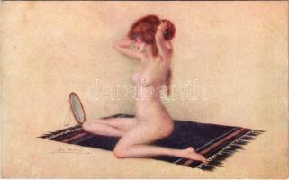 Erotic nude lady art postcard / Le Nu habillé. Marque L.-E. Paris Série 95. No. 4. s: Léo Fontan (EK)