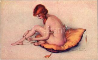 Erotic nude lady art postcard / Le Nu habillé. Marque L.-E. Paris Série 95. No. 2. s: Léo Fontan