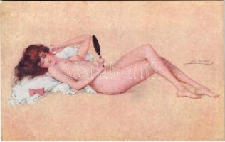 Erotic nude lady art postcard / Le Nu habillé. Marque L.-E. Paris Série 95. No. 1. s: Léo Fontan