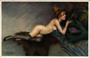 La femme / Erotic nude lady art postcard. No. 1223. s: S. Bender