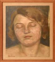 Belányi Viktor (1877-1955): Álmodozó. Olaj, vászon, jelzett, üvegezett fa keretben, 34,5×25 cm