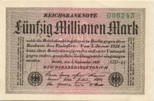 Német Birodalom /Weimari Köztársaság 1923. 50.000.000M 3 klf vízjellel T:I