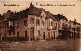 Hódmezővásárhely, Ferenc József út a Dr. Generisch palotával, húscsarnok. Vasúti levelezőlapárusítás 2693.