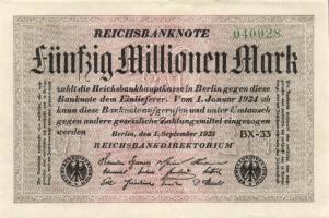 Német Birodalom /Weimari Köztársaság 1923. 50.000.000M 3 klf vízjellel T:I