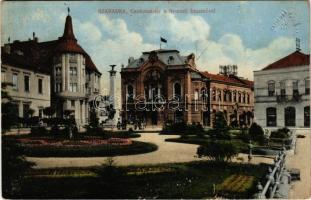 1914 Szabadka, Subotica; Csokonai tér, Nemzeti kaszinó, Önsegélyező hivatal. Víg Zsigmond Sándor kiadása / square, casino, credit agency (Rb)