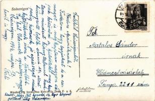 1944 Szászrégen, Reghin; Református és katolikus templomok, magyar zászlók, Szijgyártó szövetkezet /...