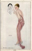 Düh / Anger. Art Nouveau, gently erotic lady art postcard. Reinthal & Newman No. 993. s: Raphael Kirchner