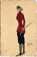 1913 Műlovaglónő. Kézzel rajtol képeslap / Equestrianne. Hand-drawn art s: Manc J. (EM)