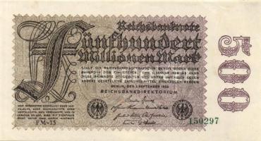 Német Birodalom /Weimari Köztársaság 1923. 500.000.000M (2x) 2 klf vízjellel T:I