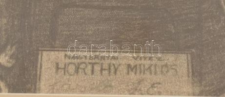 Horthy Miklós kormányzó mellképe kitüntetésekkel. Ceruza, papír, László jelzéssel. Dekoratív, üvegez...