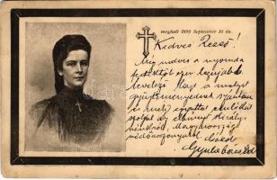 1898 (Vorläufer) Erzsébet királynő (Sissi) gyászlapja. Meghalt 1898 Szeptember 10-én / Obituary postcard of Empress Elisabeth of Austria (Sisi) (ragasztónyom / gluemark)