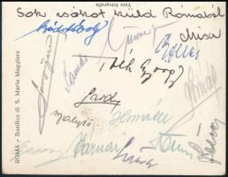 1948 AS Roma - Ujpest (1:2) barátságos labdarúgó mérközéásről a magyar csapat tagjai által aláírt ké...