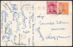 1947 Alexandria- Ujpest (0:0) barátságos labdarúgó mérközésről a magyar csapat tagjai által aláírt képeslap. / Autograph signed postcard of Ujpest football players from a match against Alexandrie
