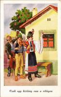 1941 Csak egy kislány van a világon... Muzsikus cigányok / Hungarian Gypsy folklore art postcard, Gypsy musicians (EK)