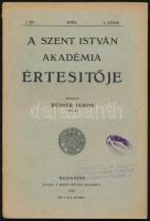 1916 A Szent István Akadémia Értesítője. I. évf. 2. sz. Szerk.: Reiner János. Bp., 1916., Szent István Akadémia, 81-139 p. Kiadói papírkötés, a hátsó borító leszakadt, bélyegzésekkel.