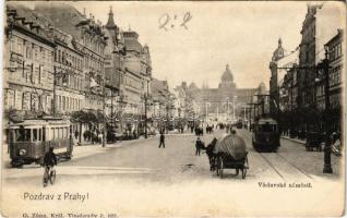1906 Praha, Prag; Václavské námestí / square, trams (Rb)